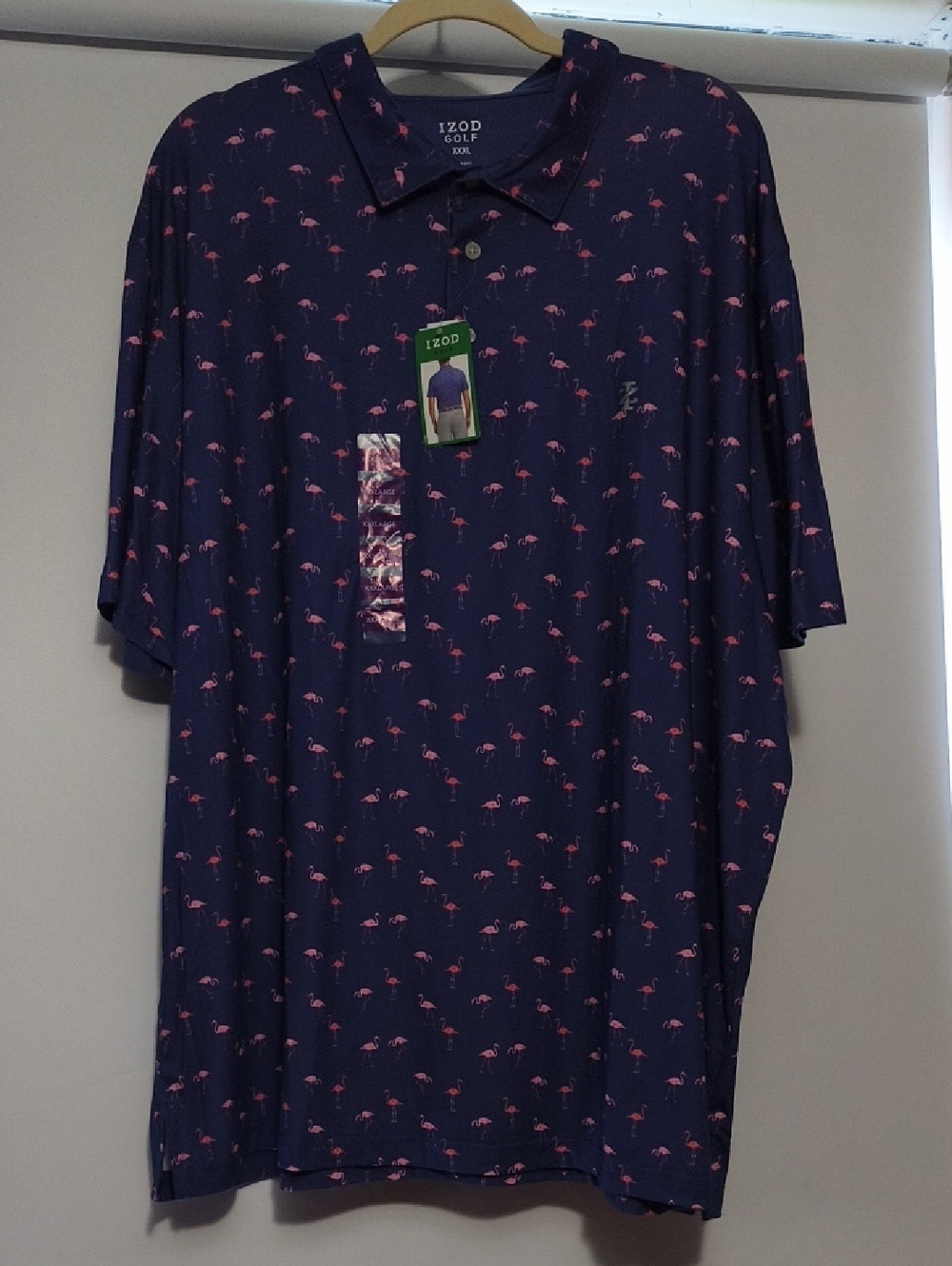Izod Navy Polo with Pink Flamingo Print